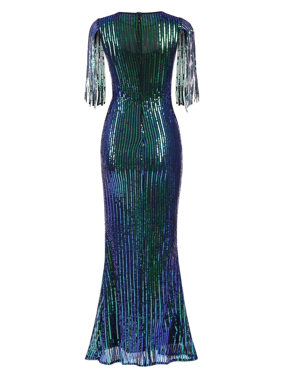 1930s Sequined Tassels Mesh Patchwork Dress