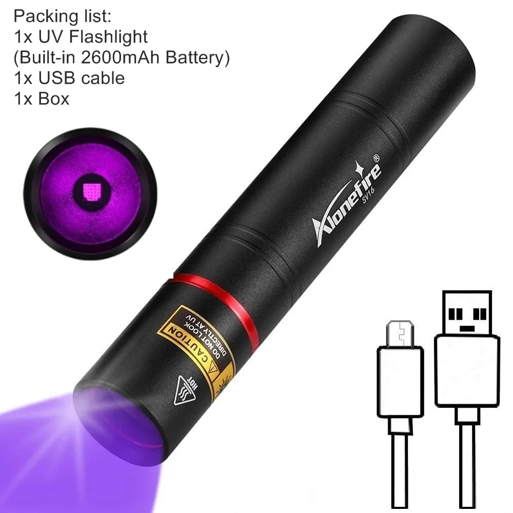 2600mAh High Quality 365nm UV Flashlight Blacklight  Invisible Marker Cat Dog Urine Tinea Ore Money Scorpion fluorescence Light