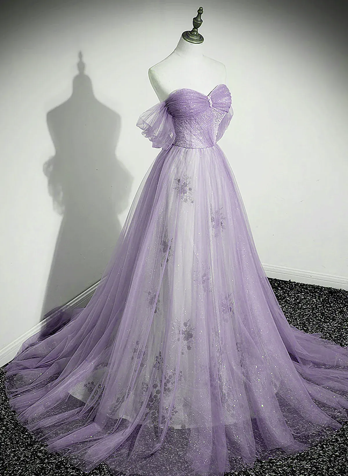 A-Line Light Purple Beaded Sweetheart Evening Dress, Light Purple Prom Dress       fg4416