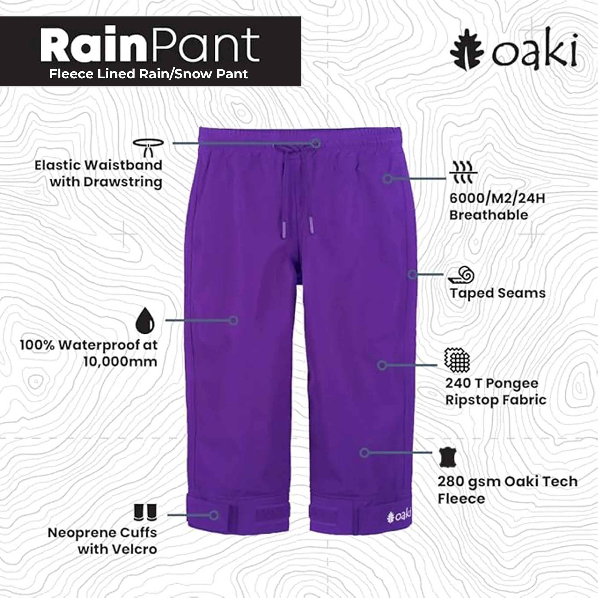 Adult Fleece-lined Rain/Snow Pants, Purple