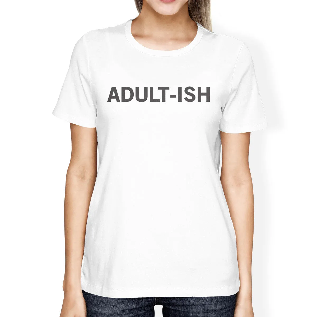 Adult-ish Girls White Tops Trendy Typographic Short Sleeve Tee