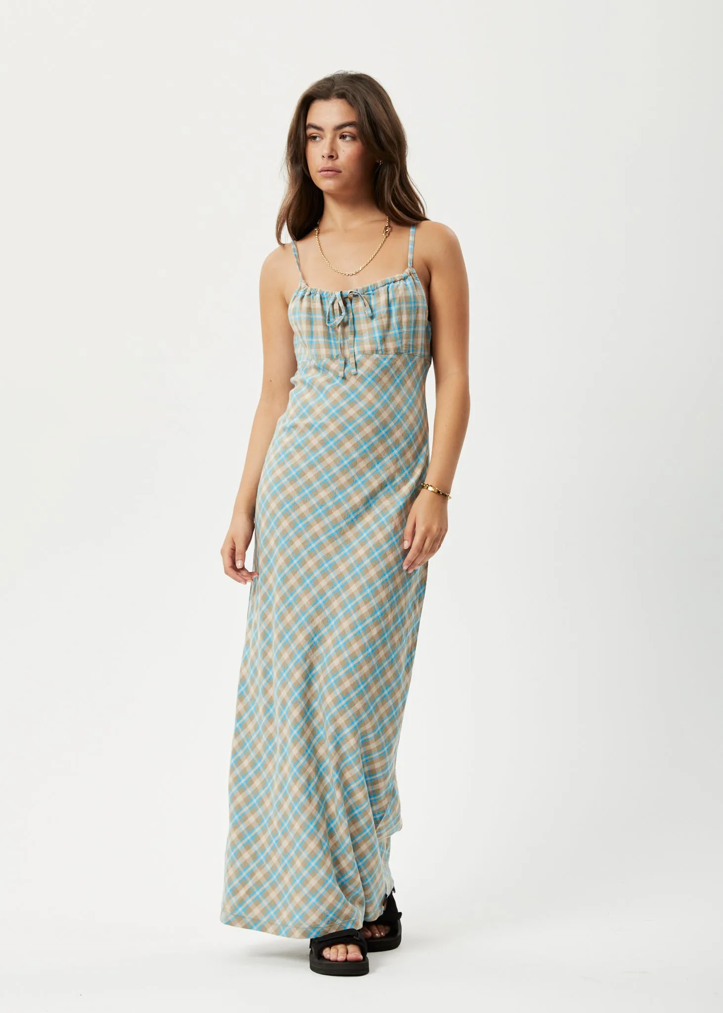 AFENDS Womens Millie - Maxi Dress - Tan Check