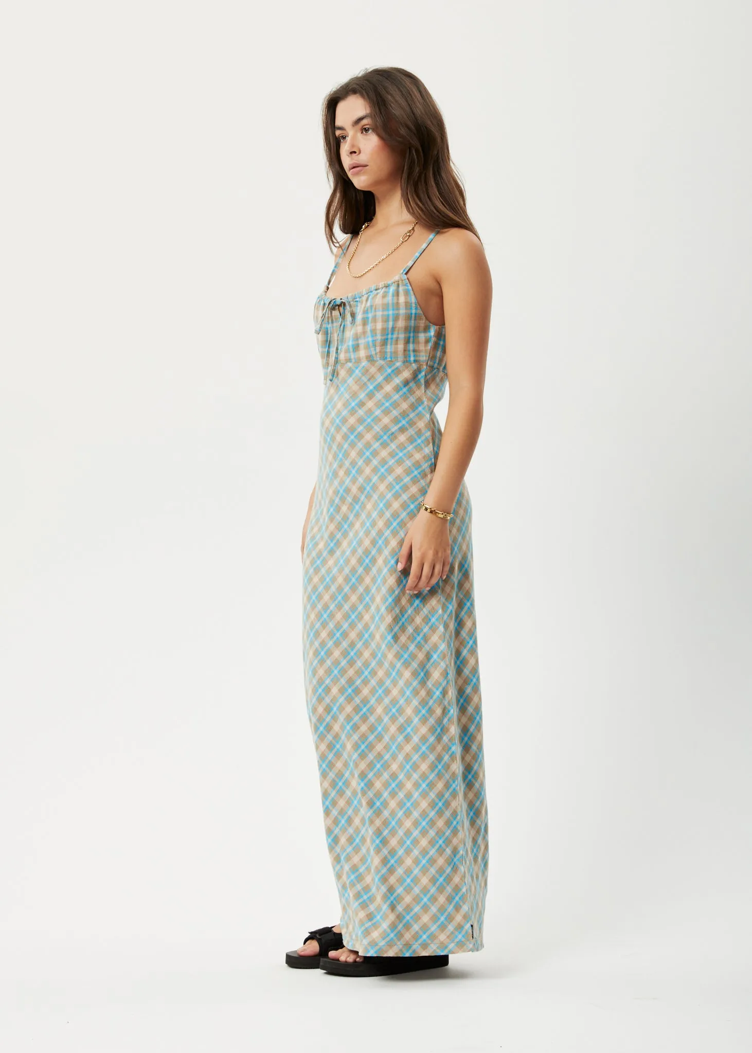 AFENDS Womens Millie - Maxi Dress - Tan Check