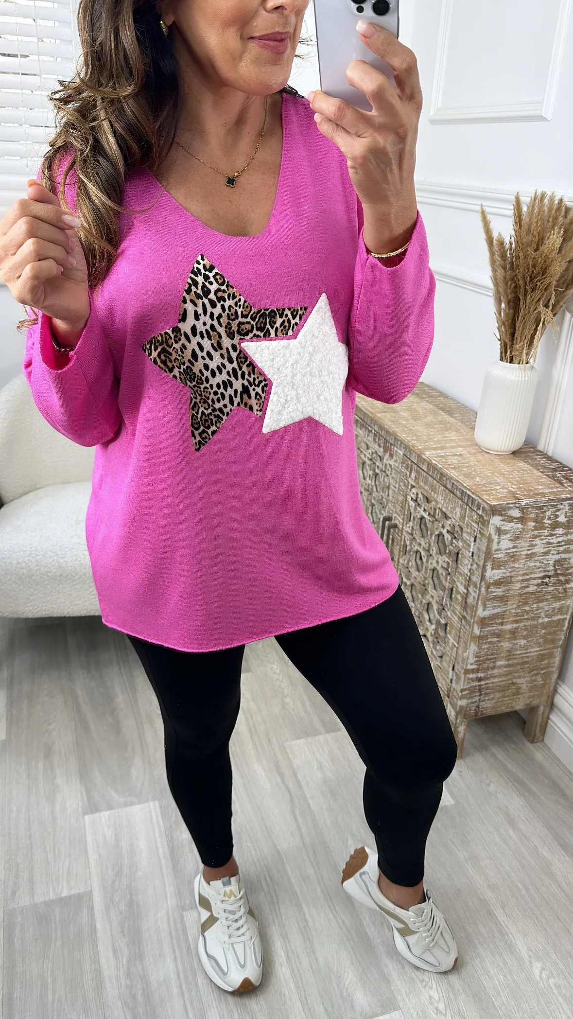 Asha Pink Star Knit Top