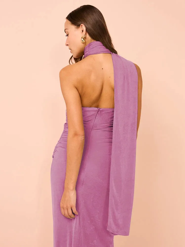 Backless Halter Ruched Maxi Dress for Evening Parties