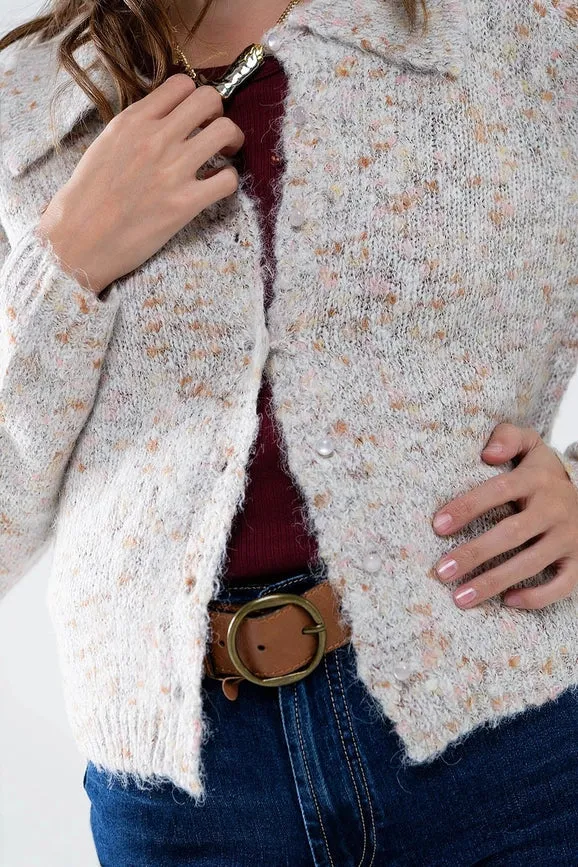 Beige Cardigan with Pearl Buttons