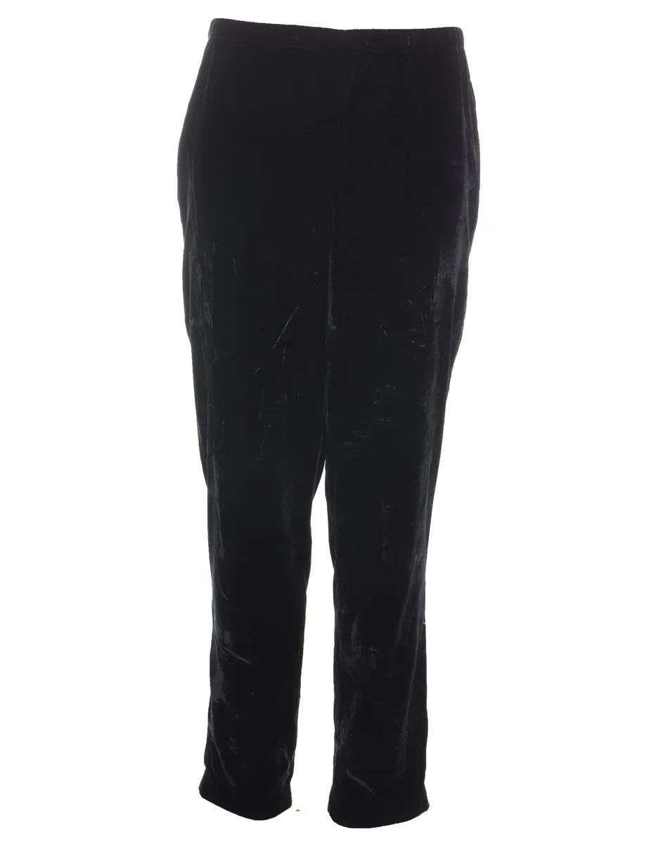 Black Elasticated Waist Velvet Trousers - W28 L31