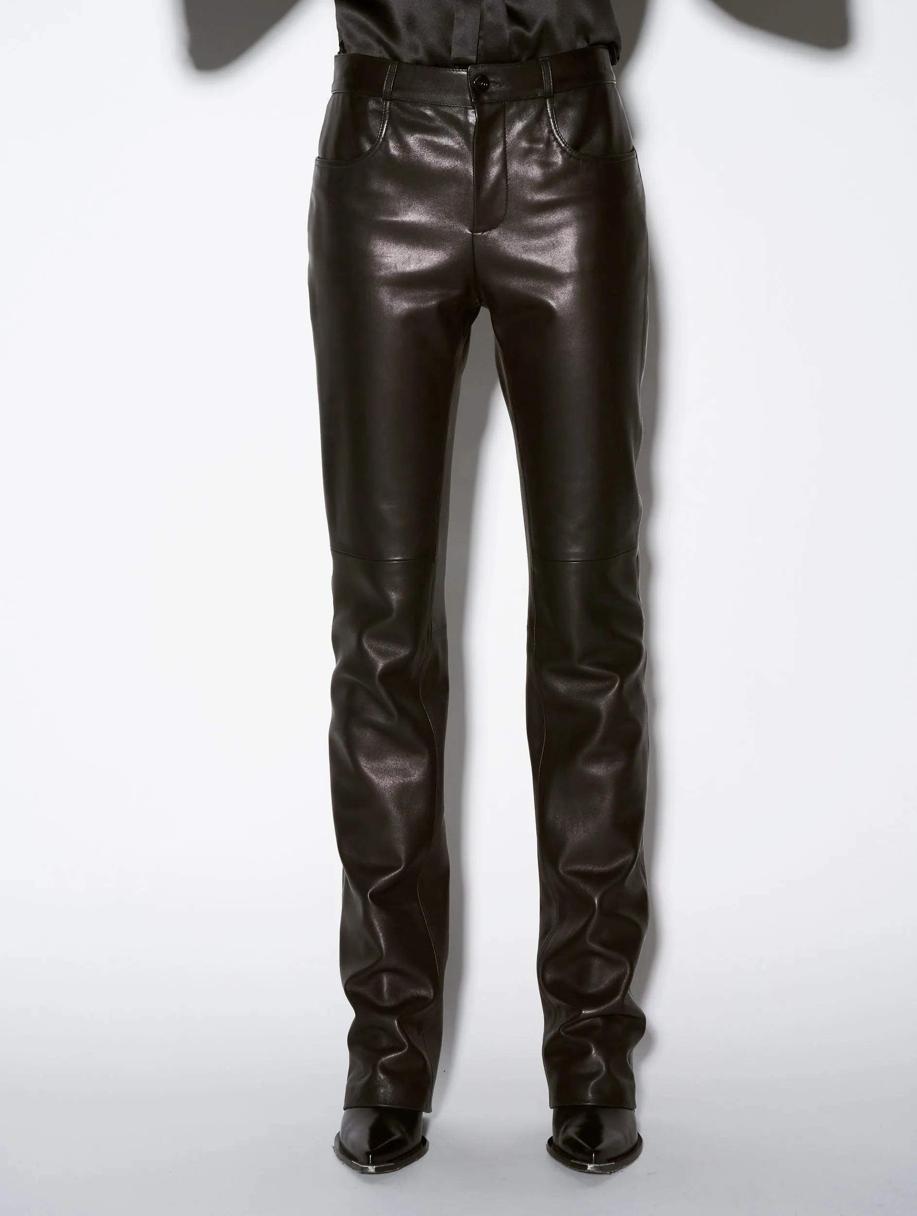 Black plongé leather straight fit trousers