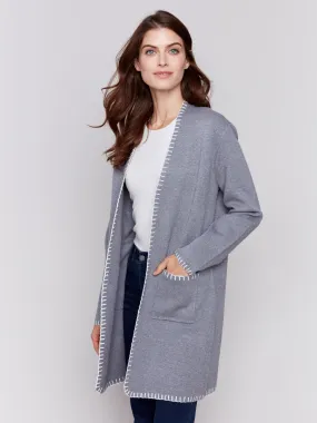 Blanket Stitch Long Cardigan - Grey