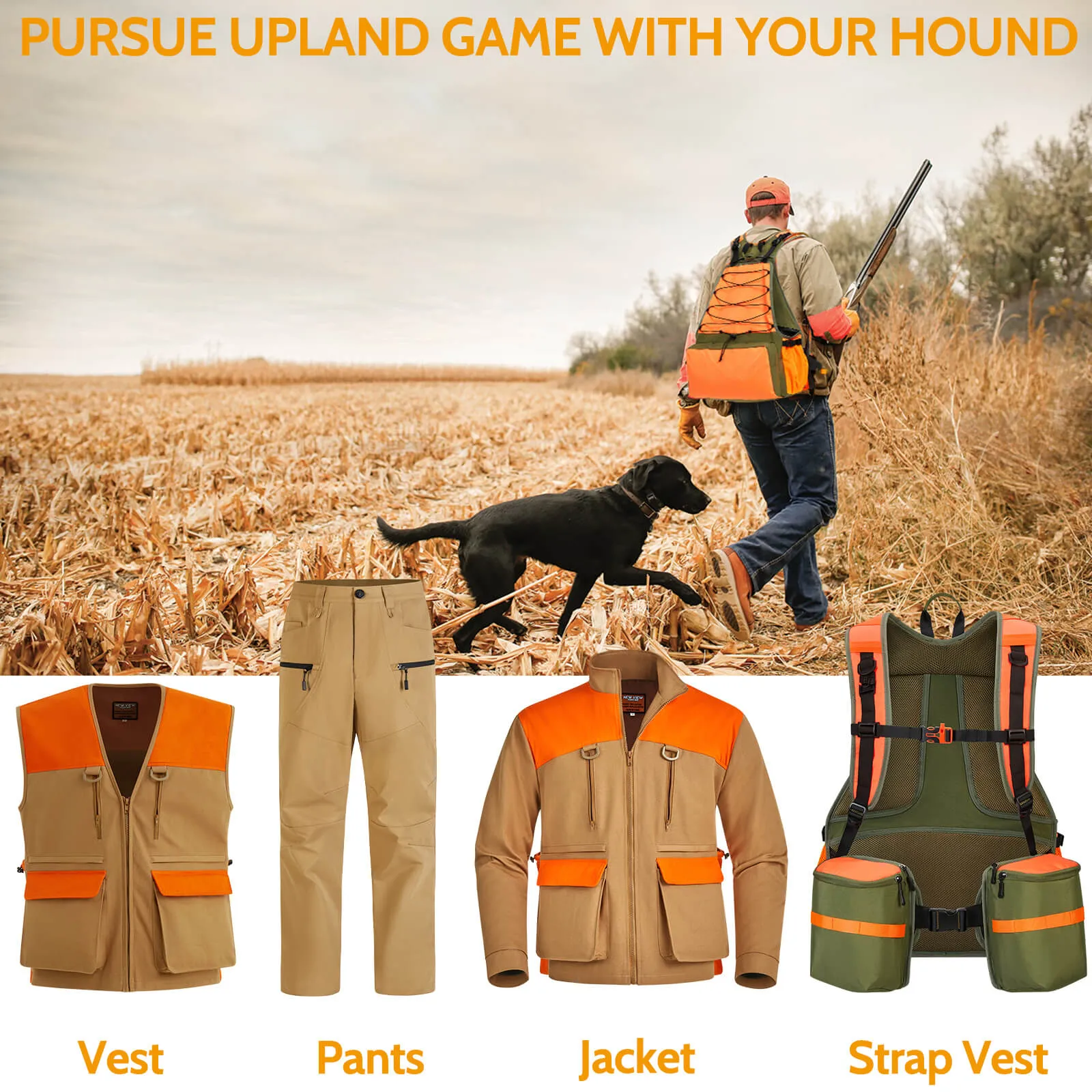 Blaze Orange Upland Hunting Vest for Men, Pheasant Hunting Vest for Bird with Game Pouch