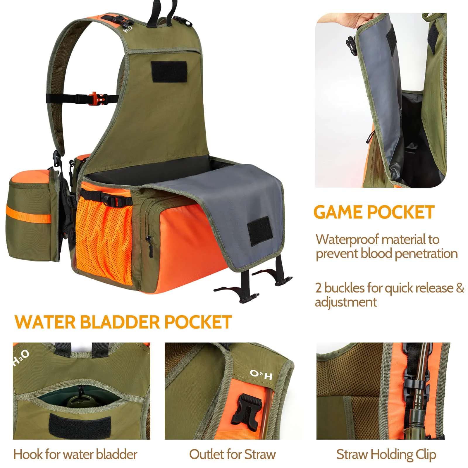 Blaze Orange Upland Hunting Vest for Men, Pheasant Hunting Vest for Bird with Game Pouch