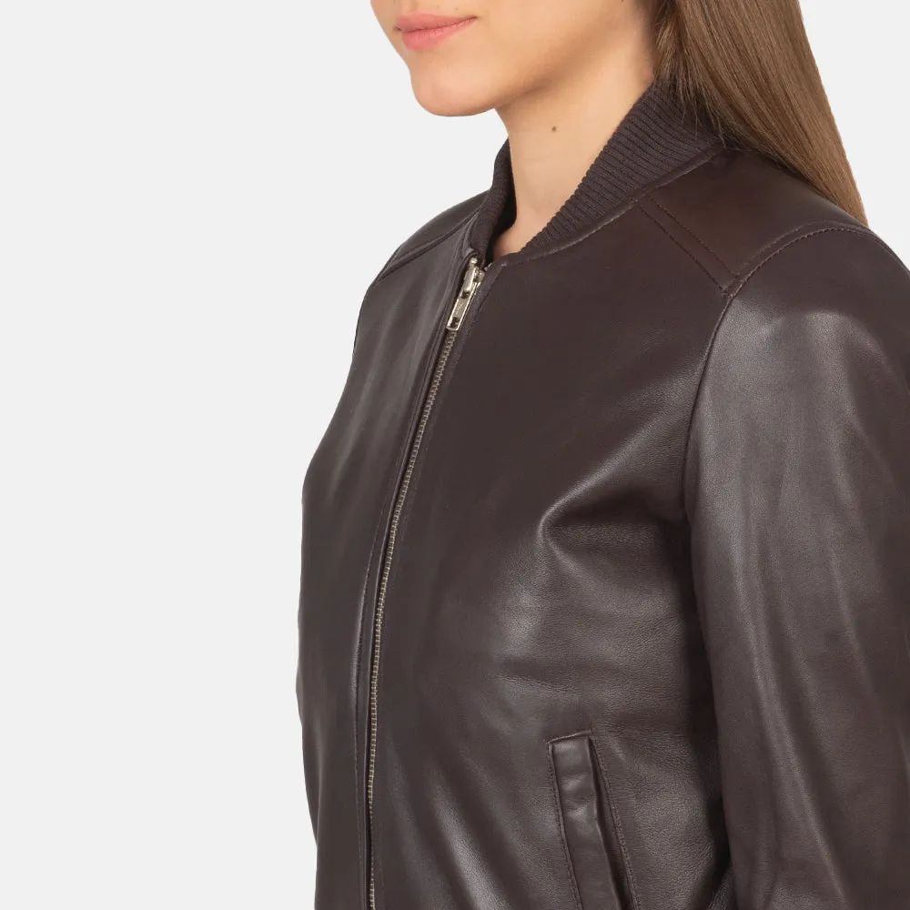 Bliss Maroon Leather Bomber Jacket