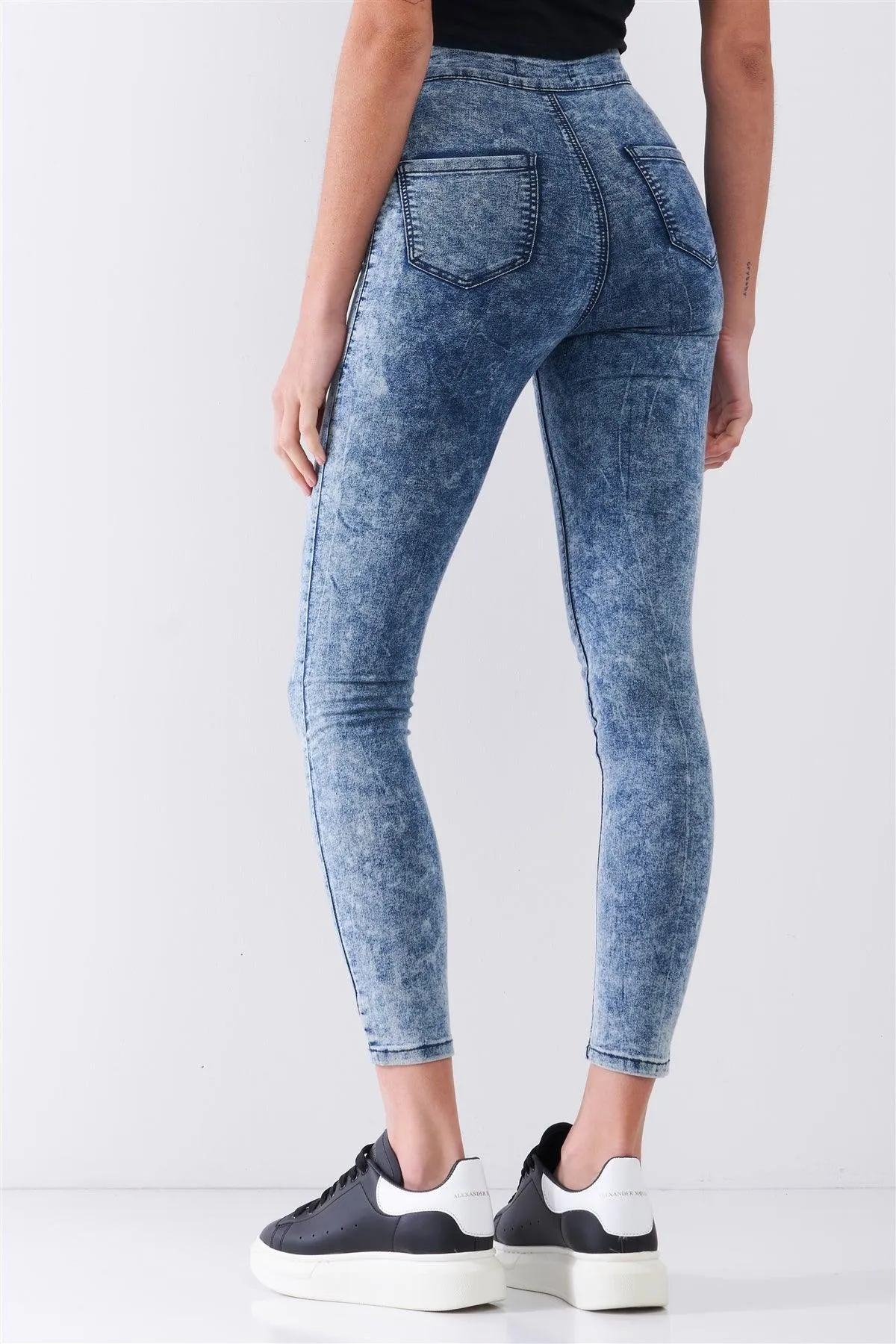 Blue Acid Wash Denim Effect High-Waist Skinny Legging Pants /3-2-1