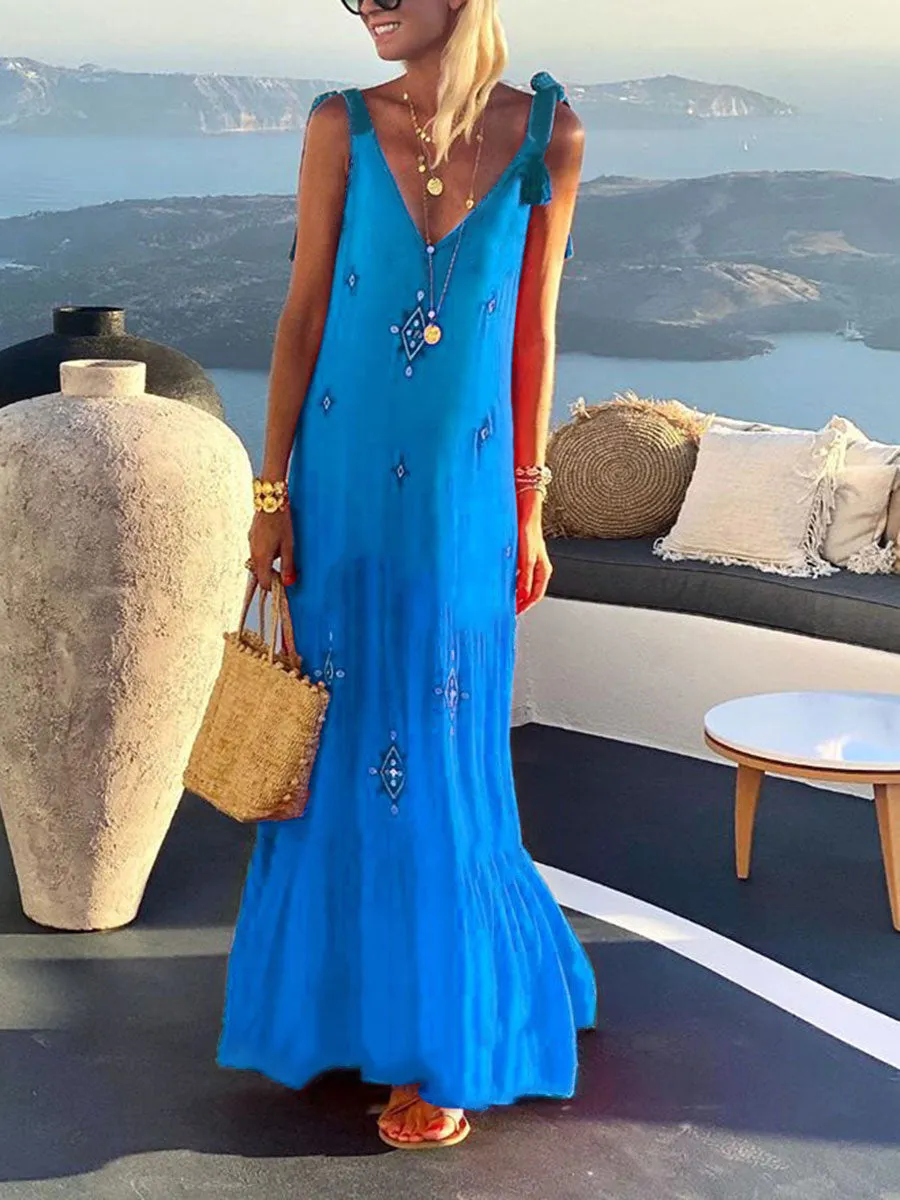 Bohemian V-Neck Sleeveless Dress