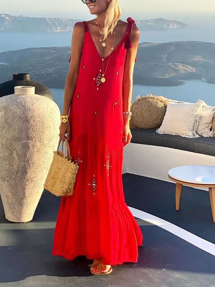 Bohemian V-Neck Sleeveless Dress