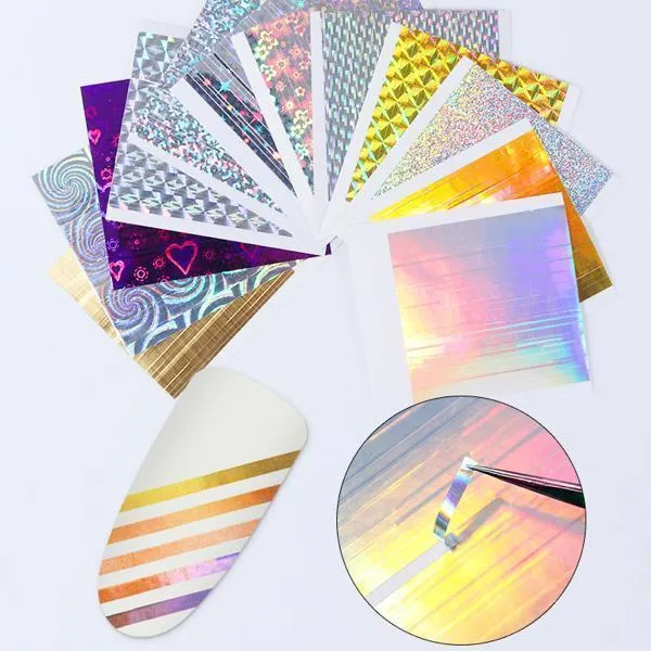 Born Pretty - Holo 3D Nail Sticker Stripes 12 Sheets #39978