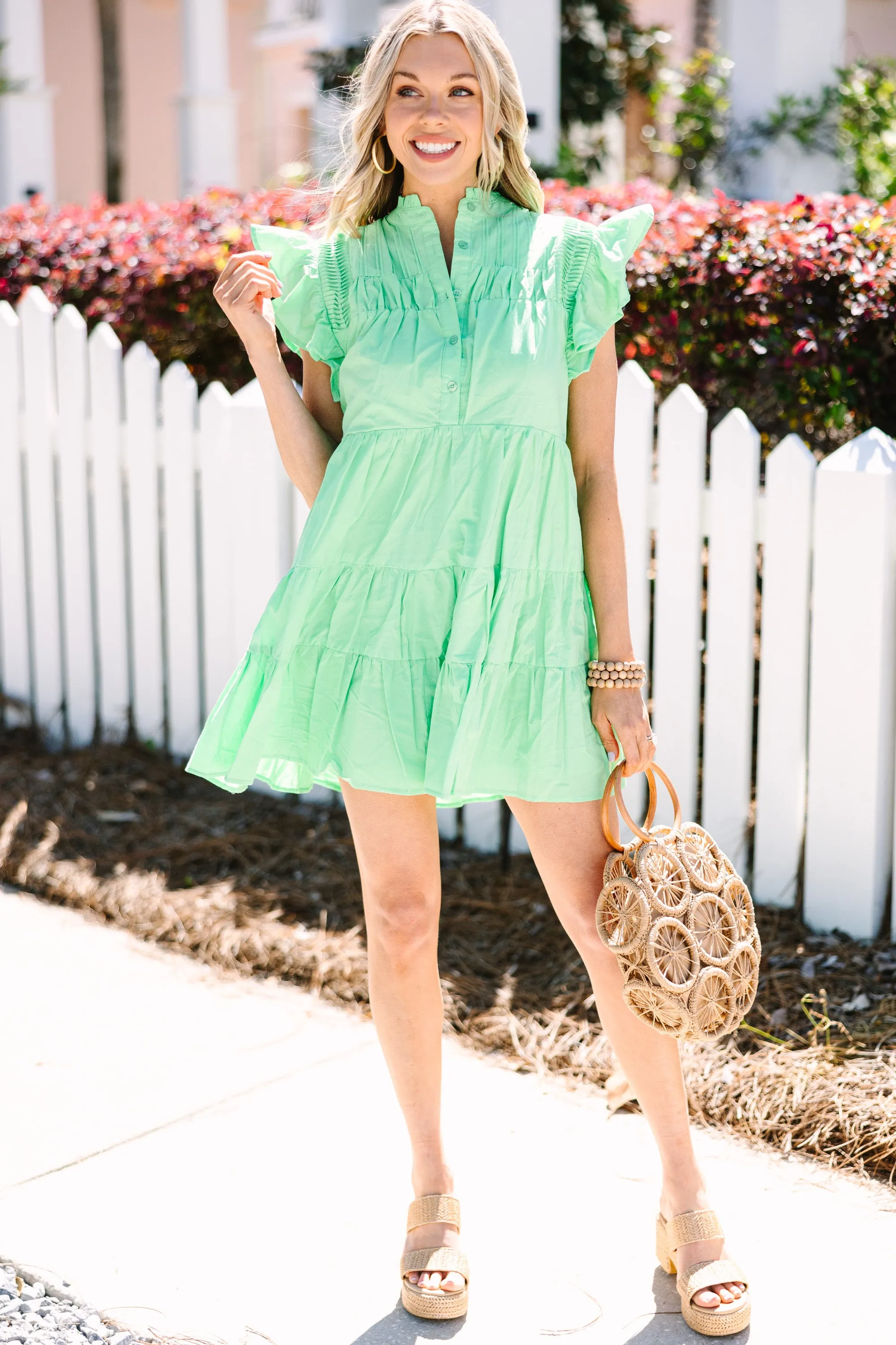 Bright Thoughts Pastel Green Ruffled Dress