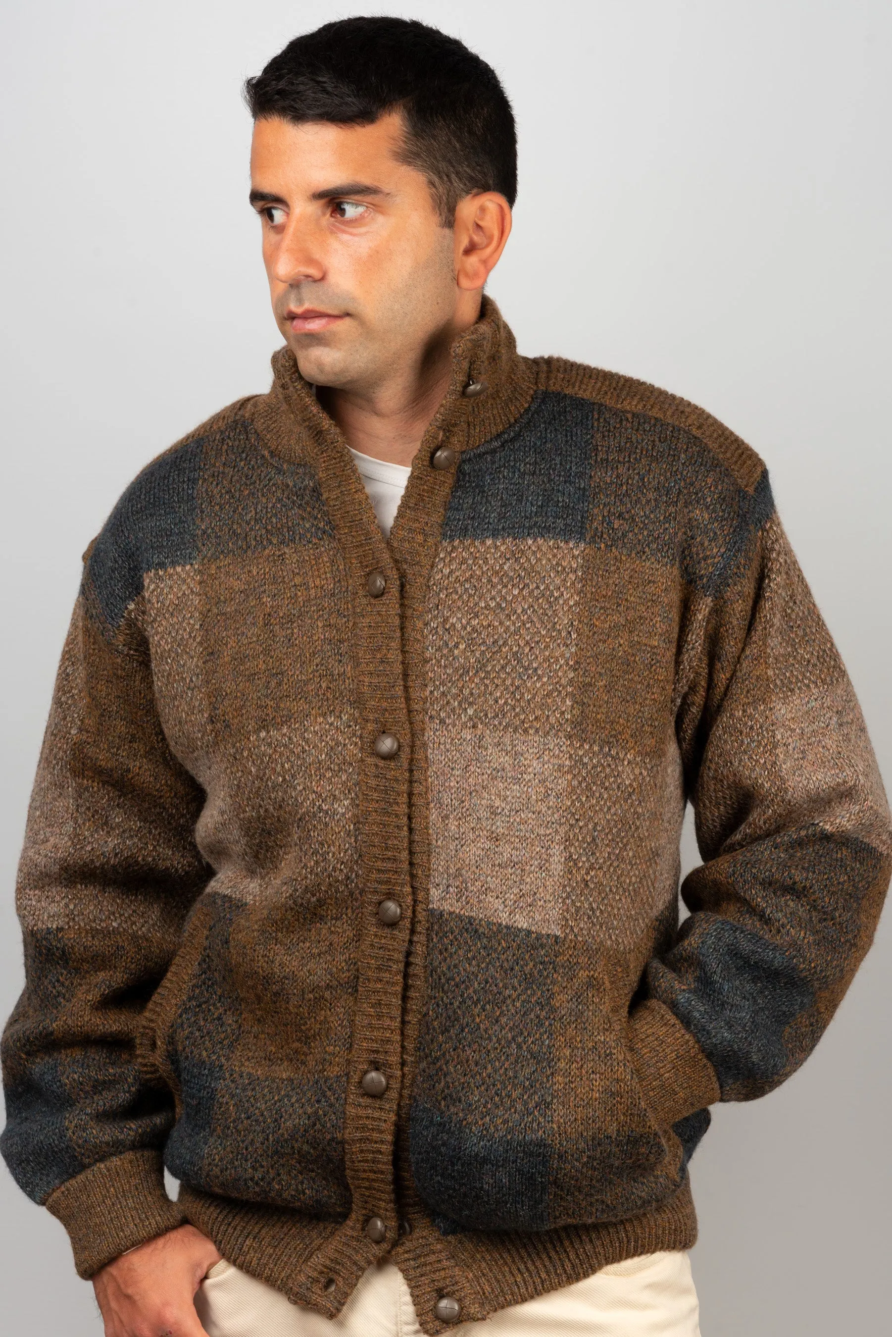 Brown Textured-knit Cardigan