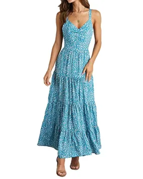 BTFBM Women Sleeveless V Neck Summer Maxi Dresses 2023 Print Backless Strap Tie Back Beach Party Pleated Long Boho Dress(Leopard Blue White, Large)