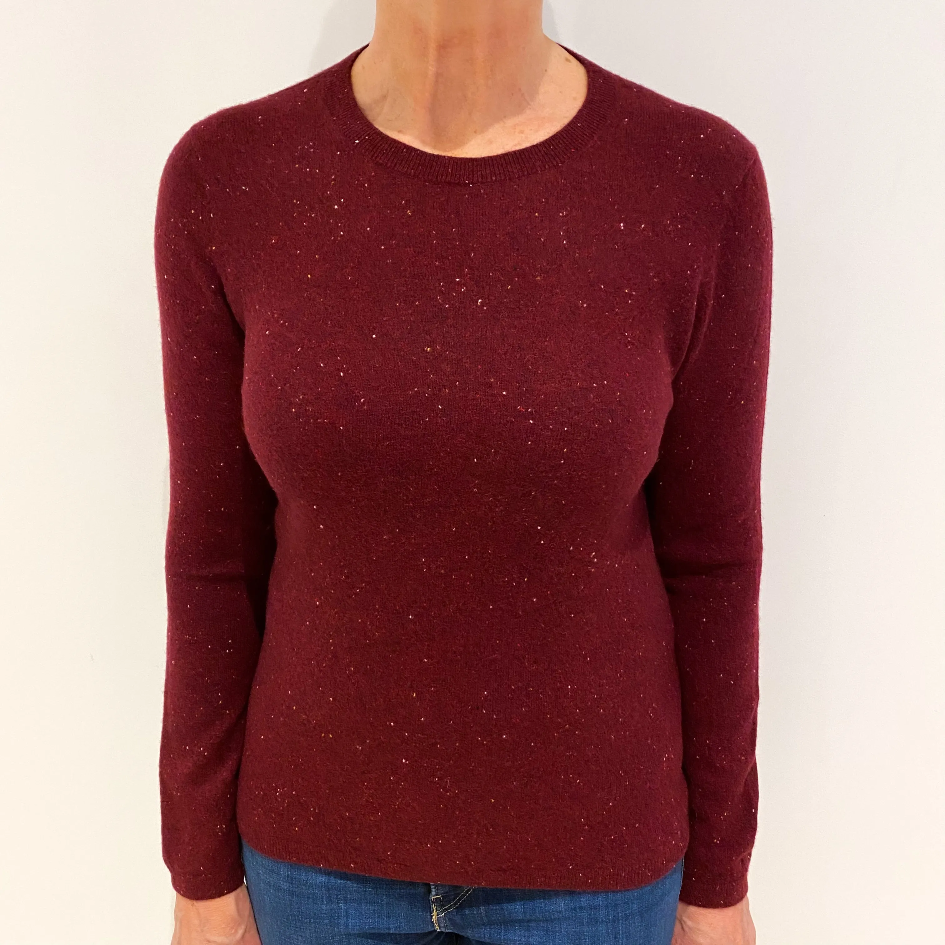 Burgundy Red Flecked Cashmere Crew Neck Jumper Medium