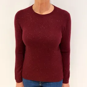 Burgundy Red Flecked Cashmere Crew Neck Jumper Medium