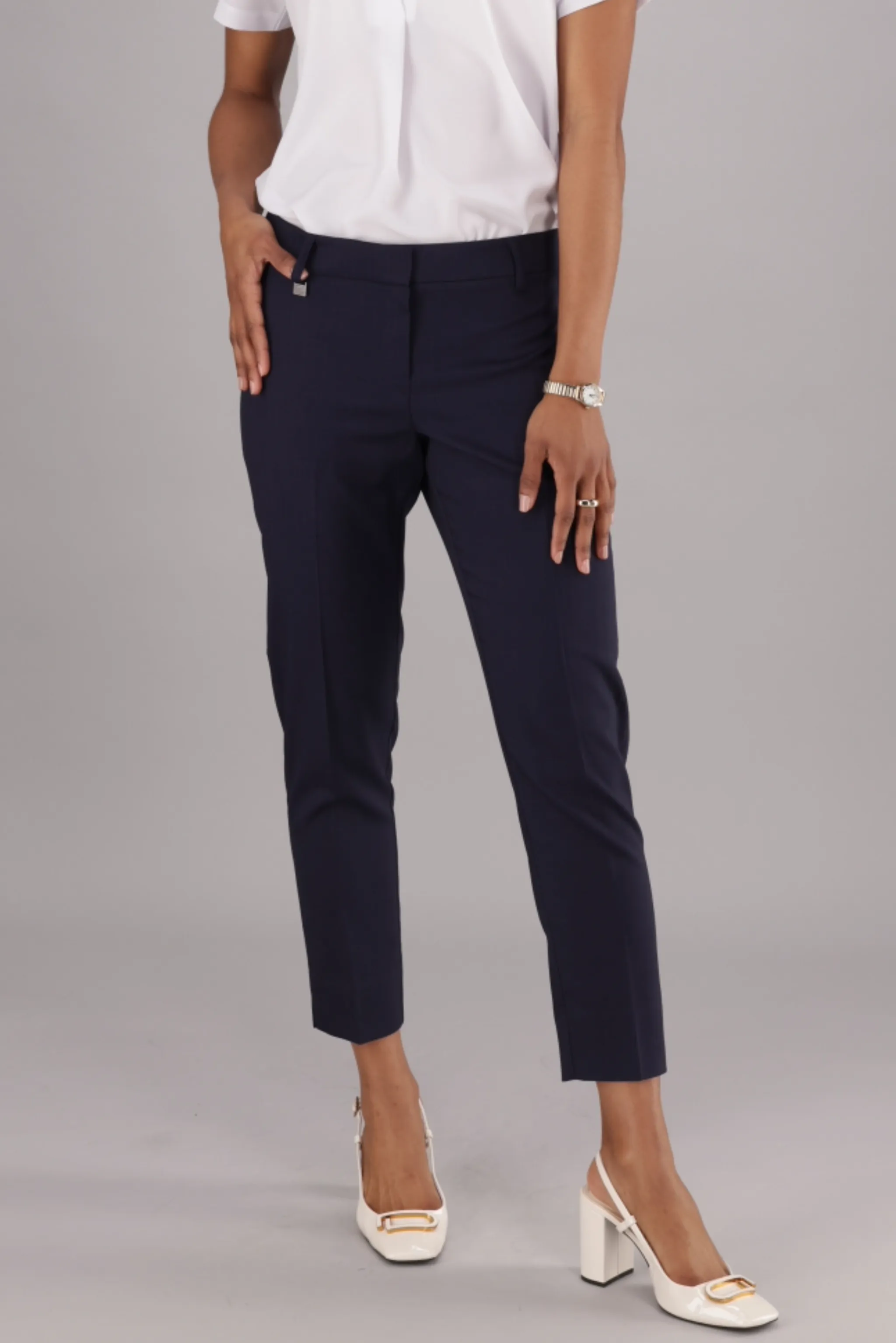 Caprice cropped slim leg pants - navy stretch