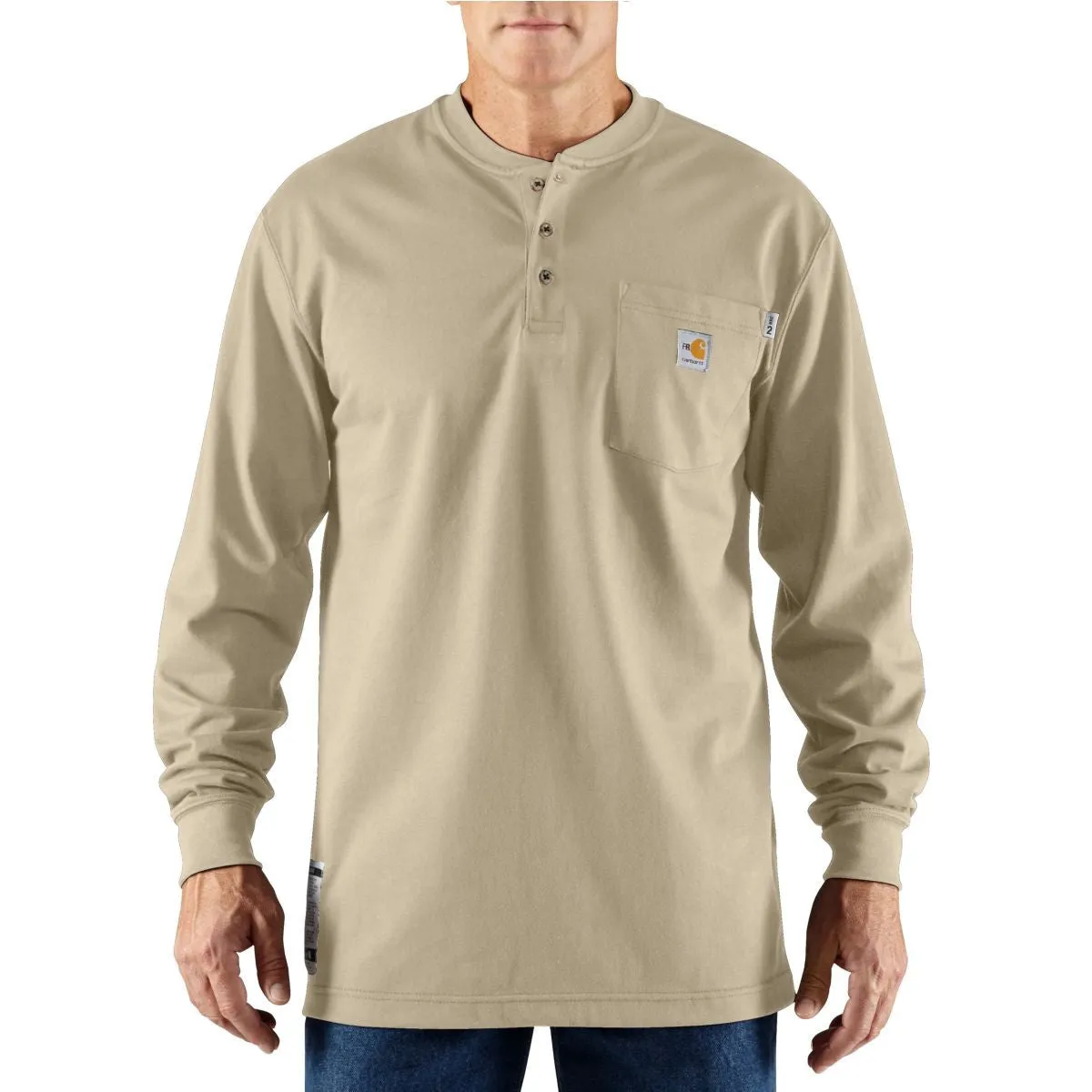 Carhartt Men's Sand Flame-Resistant Carhartt Force Cotton L/S Henley