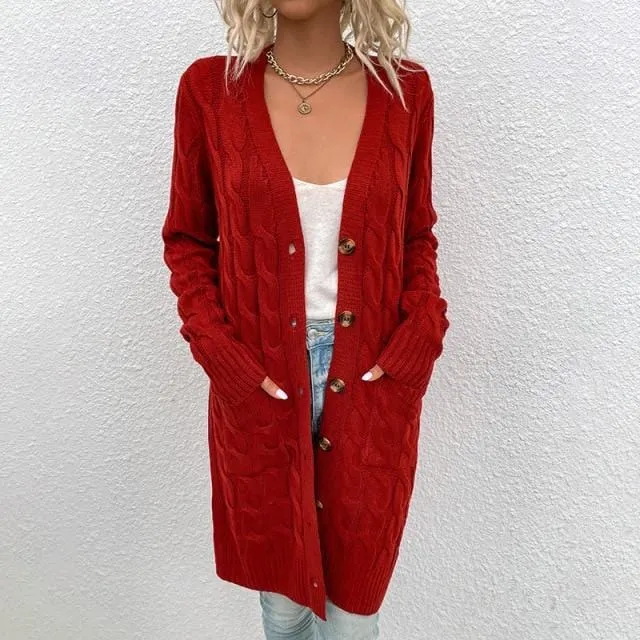 Casual Button-Down Open Front Cable Knit Cardigan