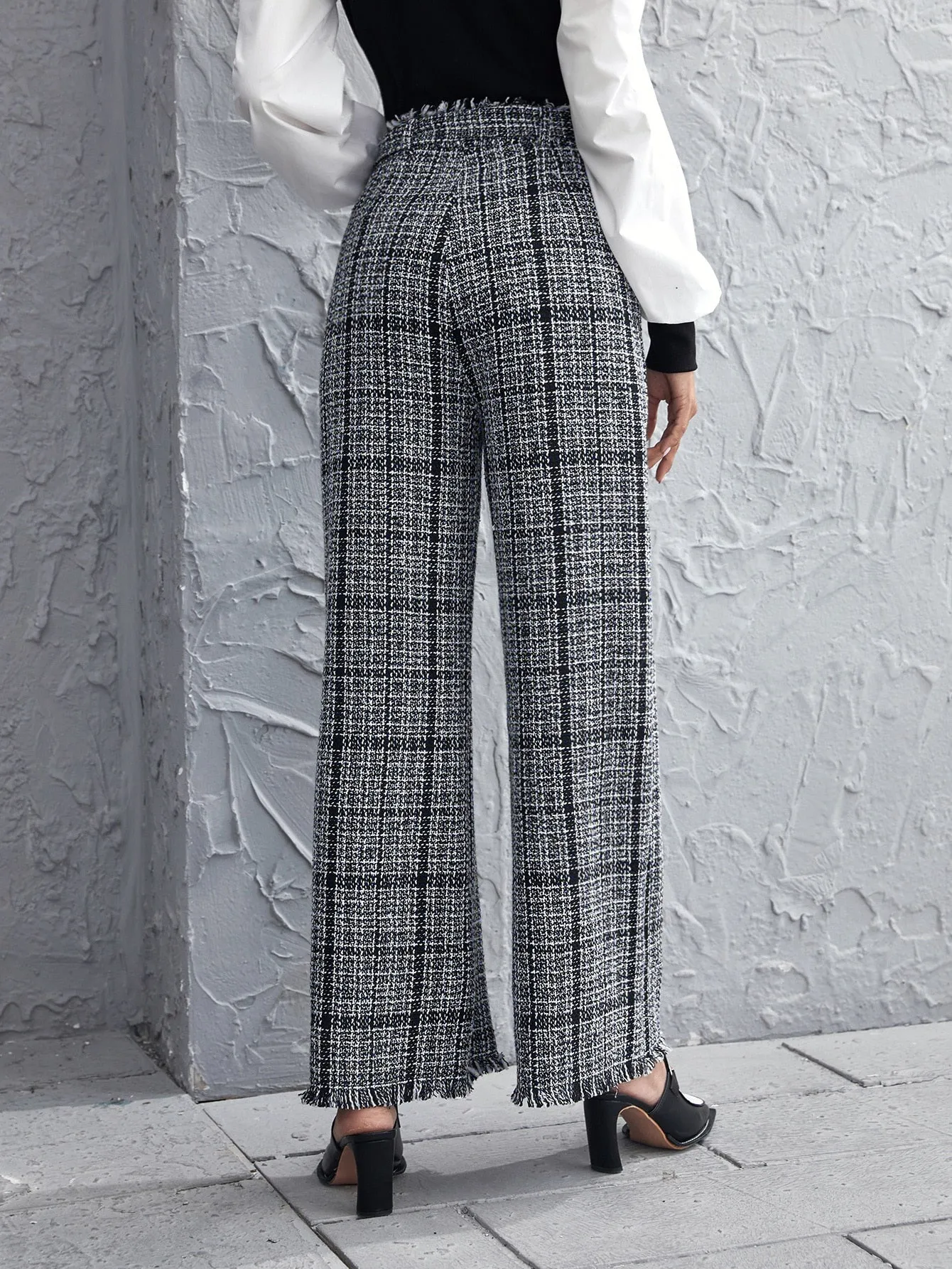 Casual Plaid Zipper High Waist Long Women Pants