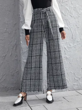 Casual Plaid Zipper High Waist Long Women Pants