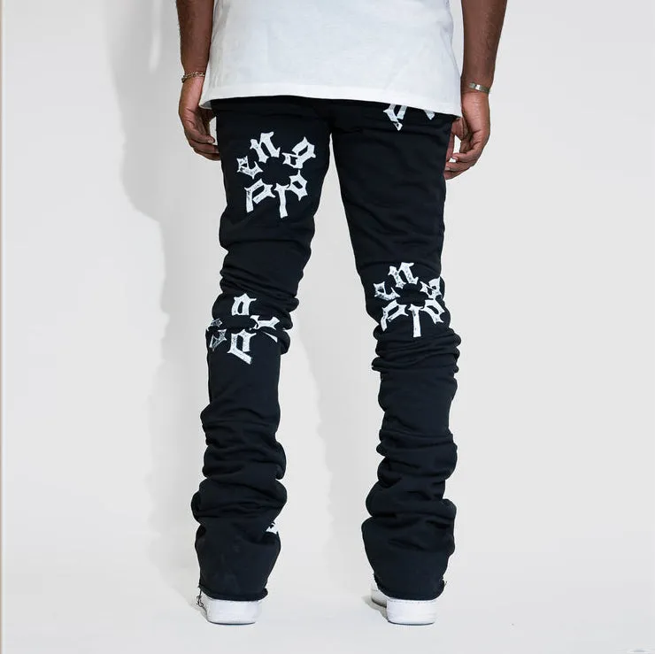 Casual street print stacked denim trousers