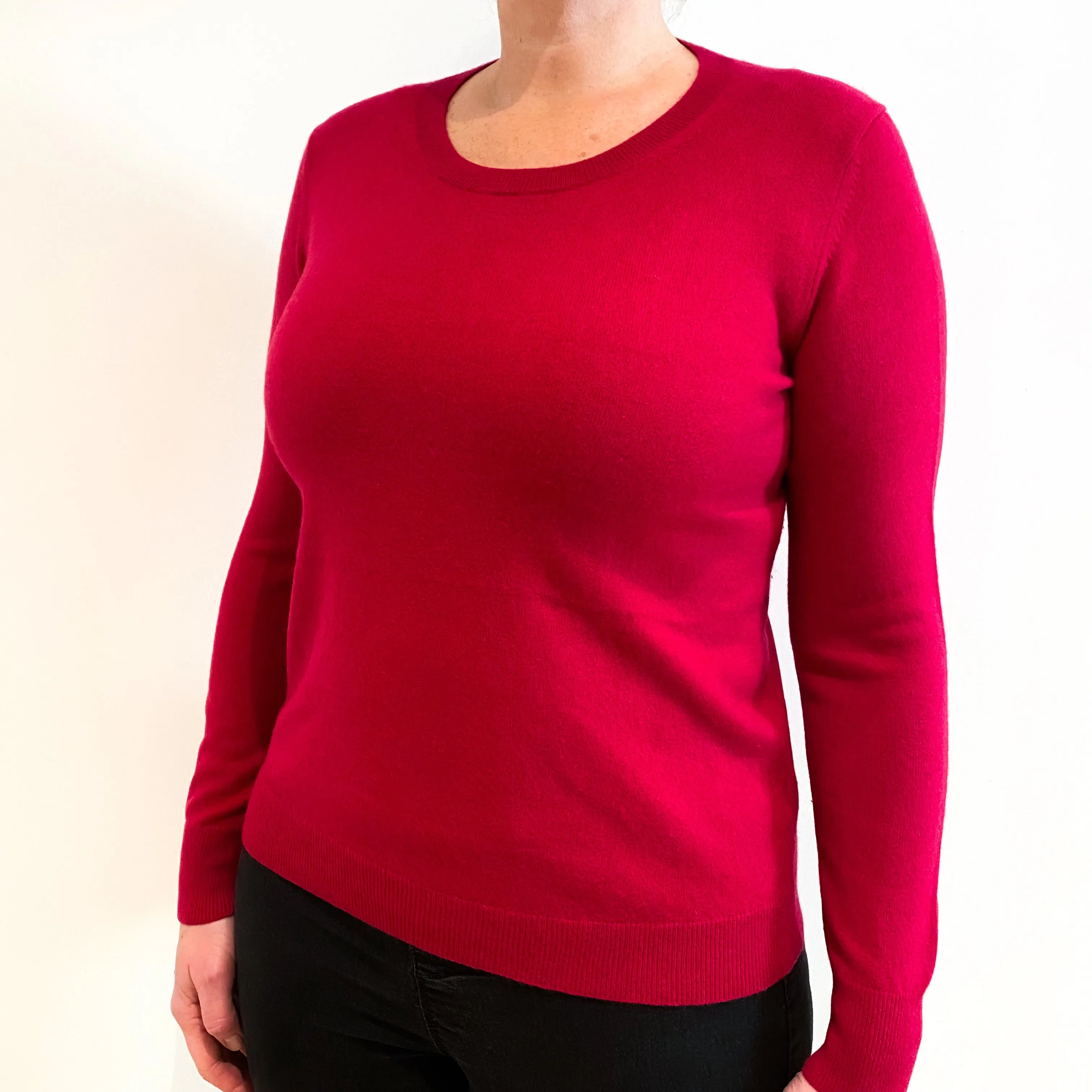 Cherry Red Cashmere Crew Neck Jumper Large