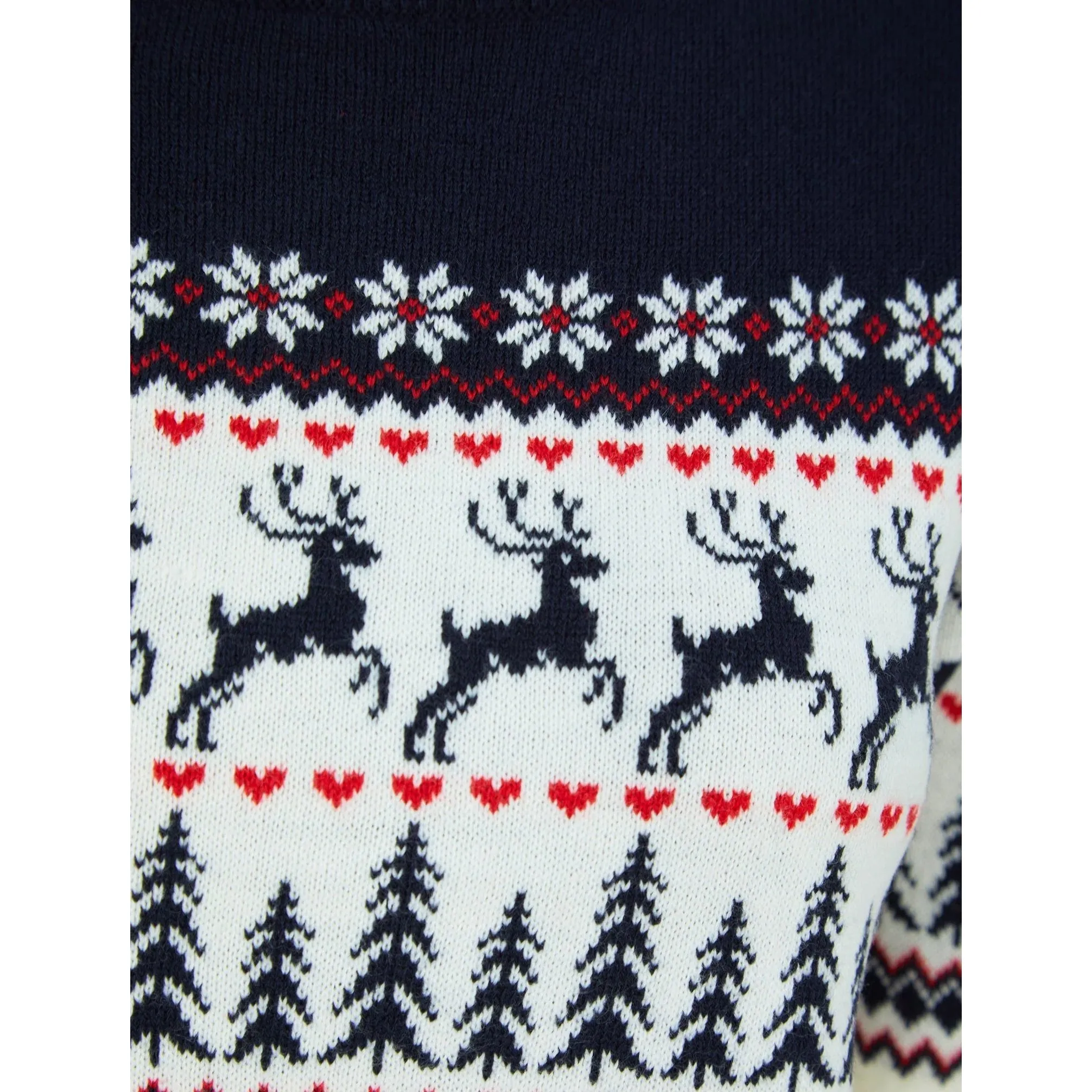 Christmas Reindeer Heart Nordic Fairisle Womens Jumper - Navy