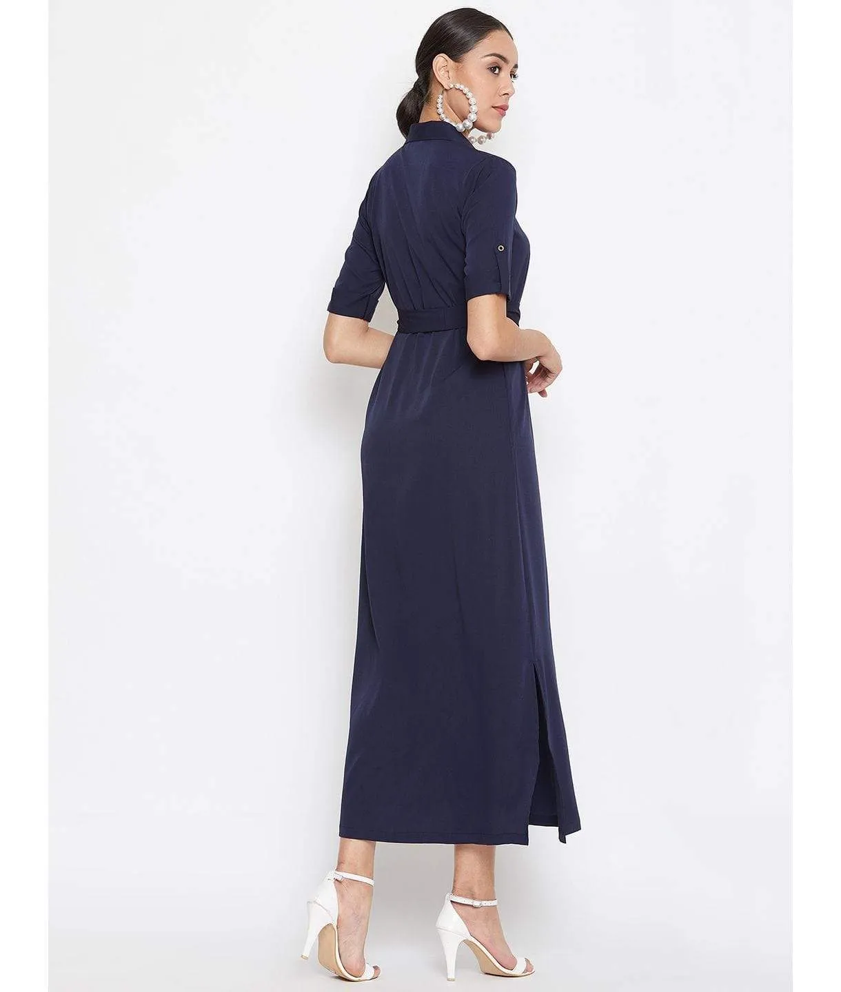 Collar Buttoned Down Shirt Maxi Dress