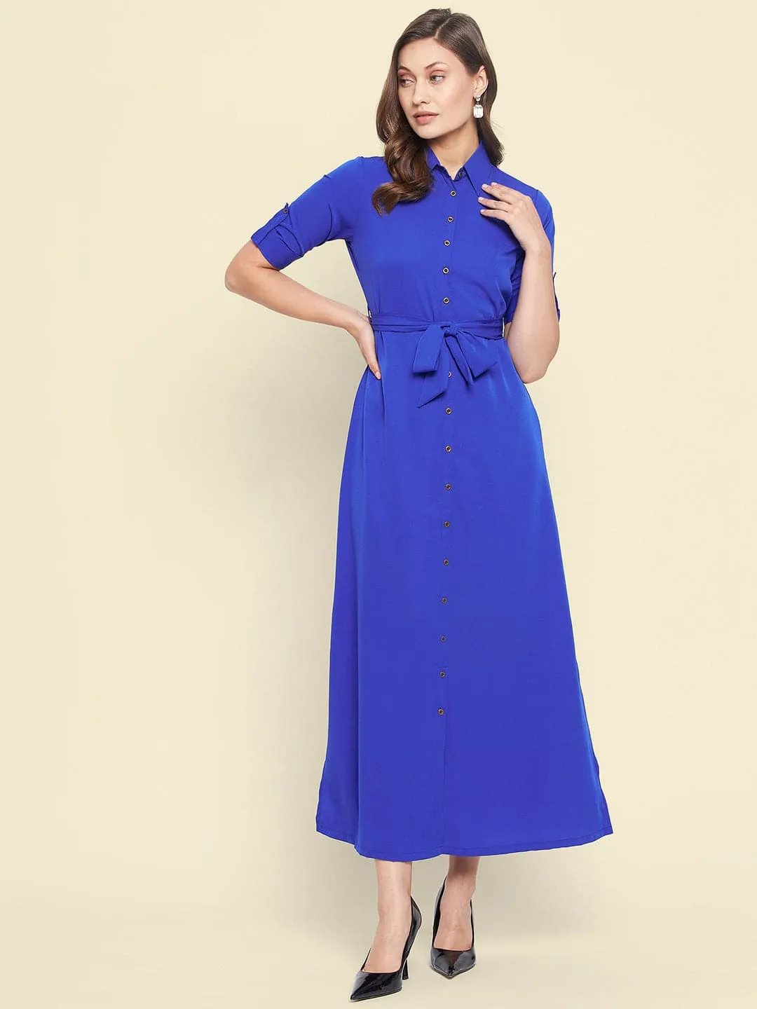 Collar Buttoned Down Shirt Maxi Dress