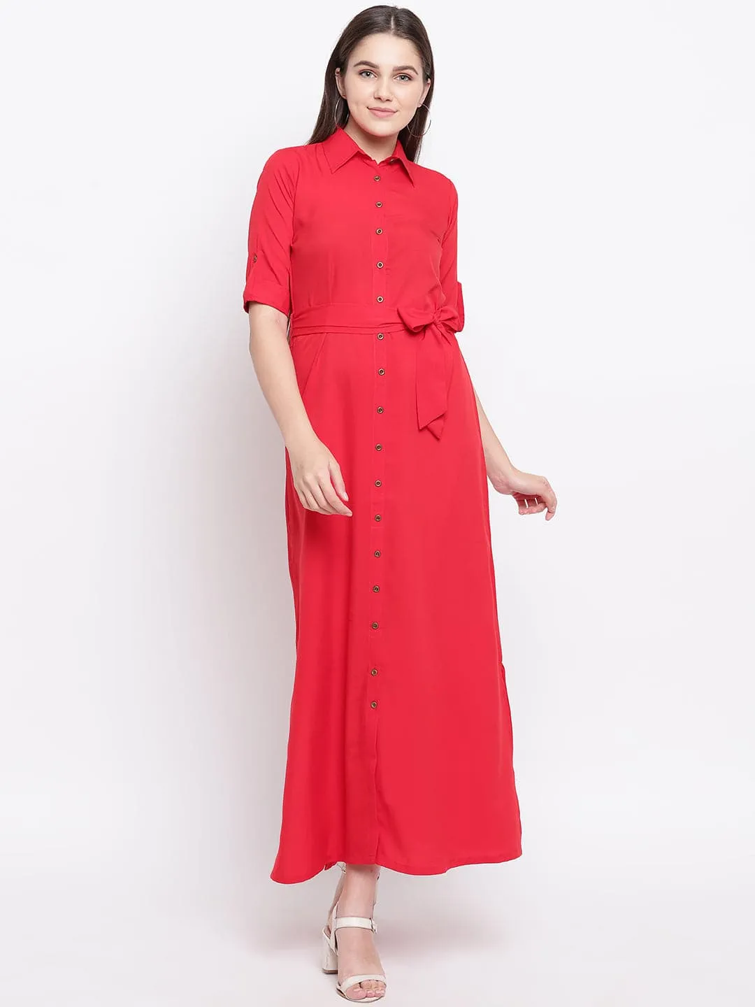 Collar Buttoned Down Shirt Maxi Dress