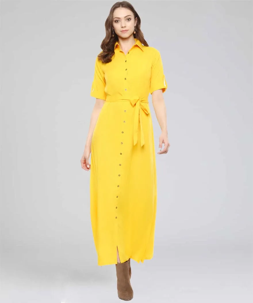 Collar Buttoned Down Shirt Maxi Dress