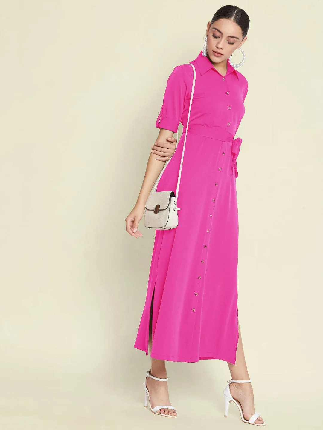 Collar Buttoned Down Shirt Maxi Dress