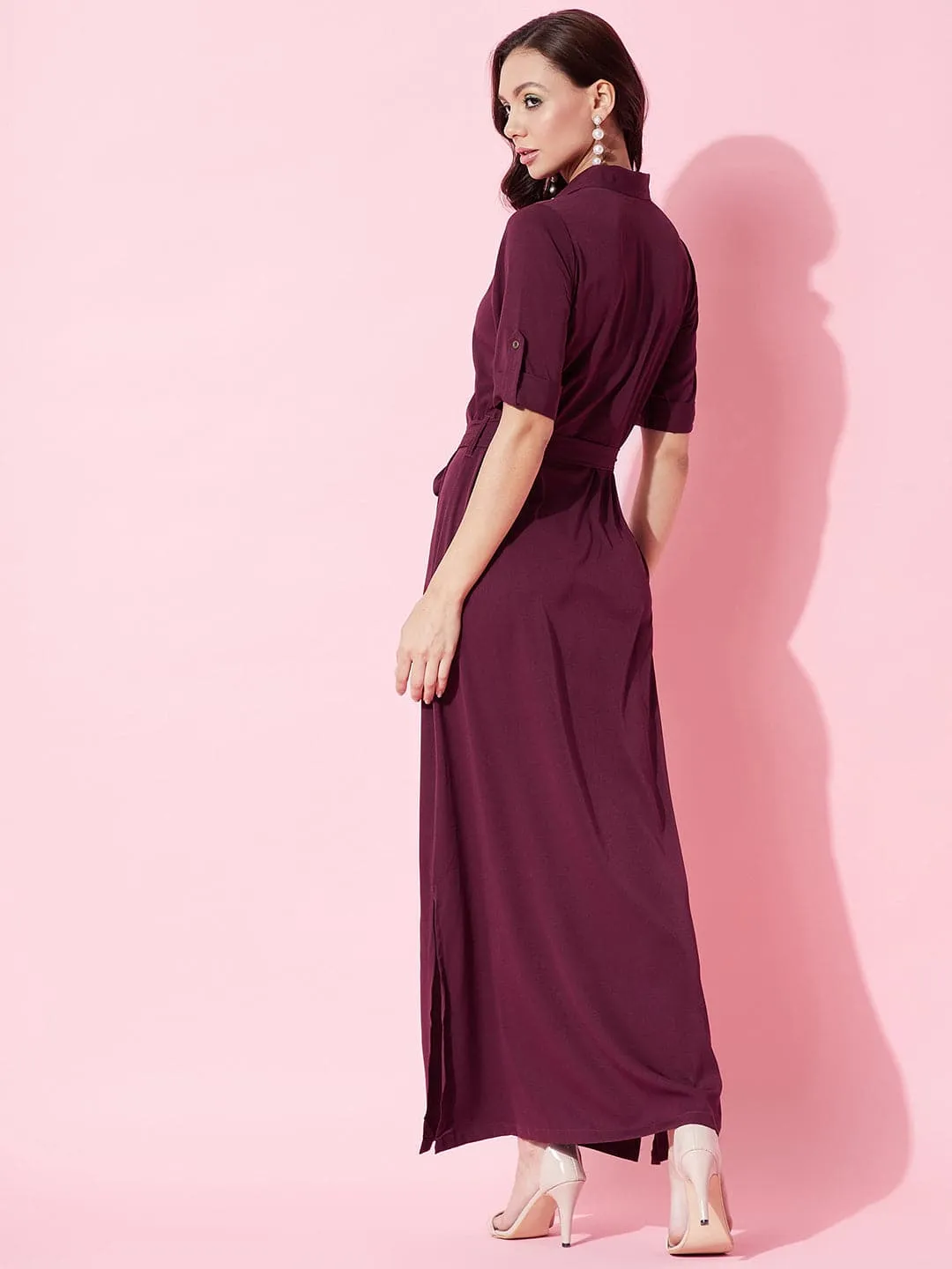 Collar Buttoned Down Shirt Maxi Dress