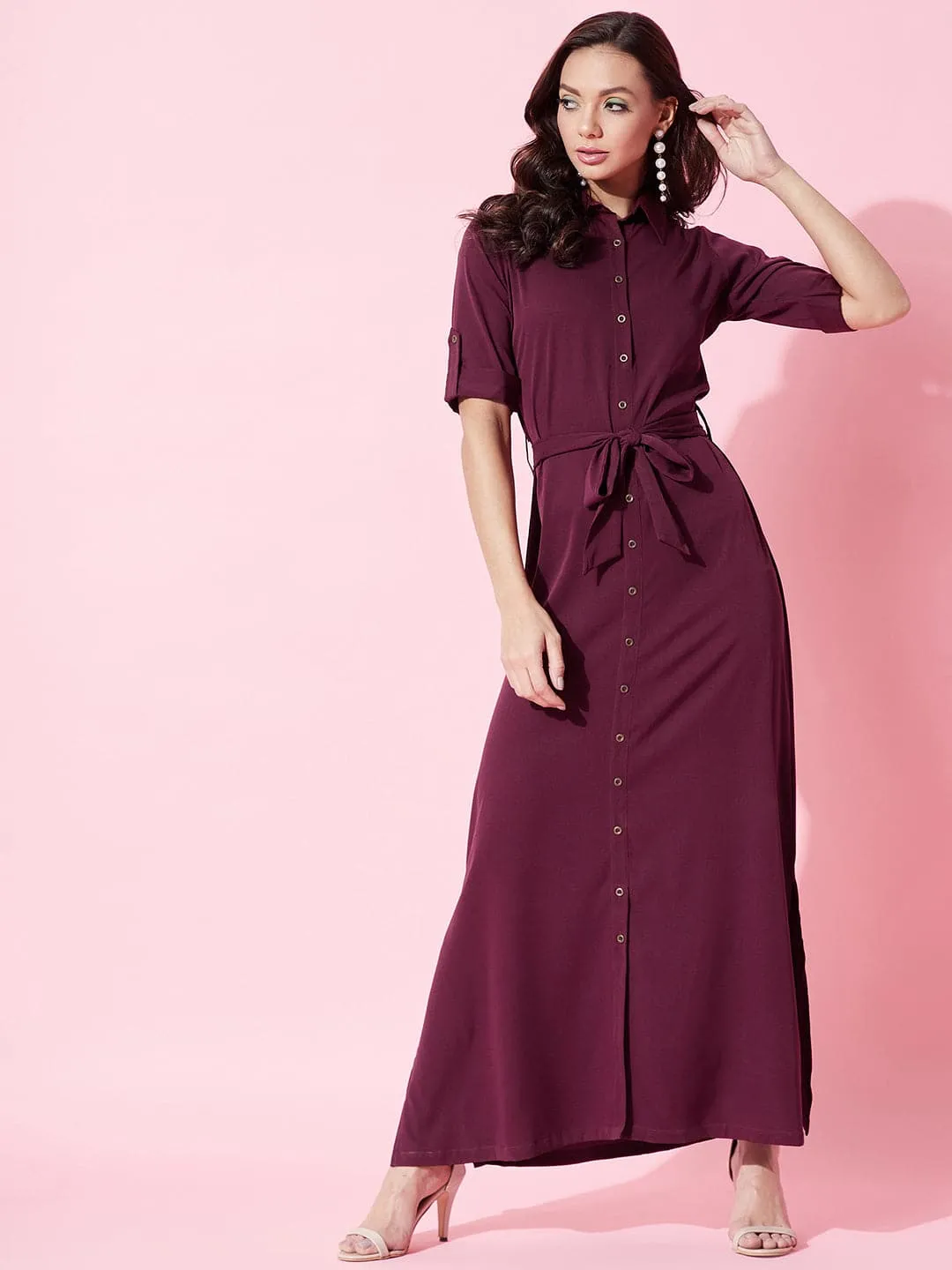 Collar Buttoned Down Shirt Maxi Dress