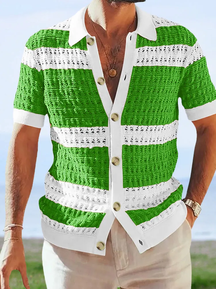 Coofandy Color Blocking Short-sleeved Knitted Shirt