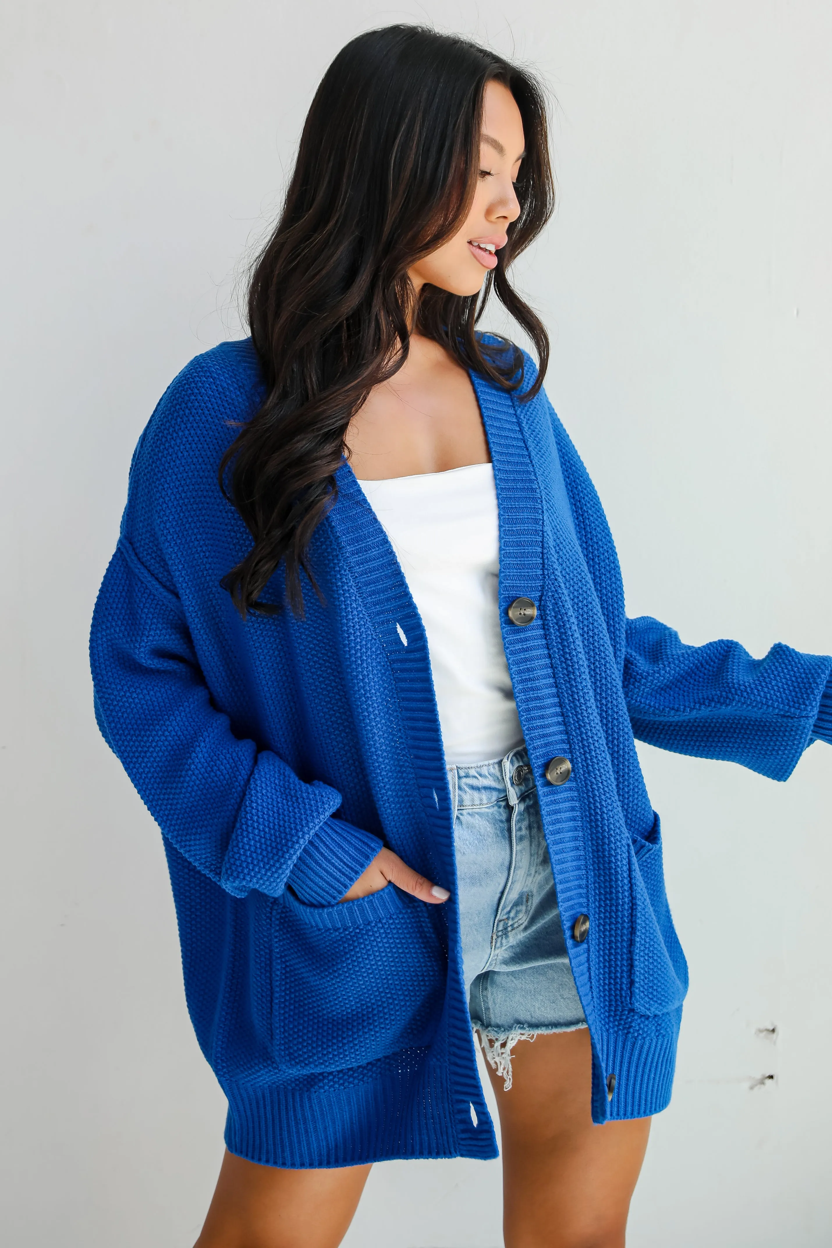 Cuddly Contentment Cobalt Sweater Cardigan