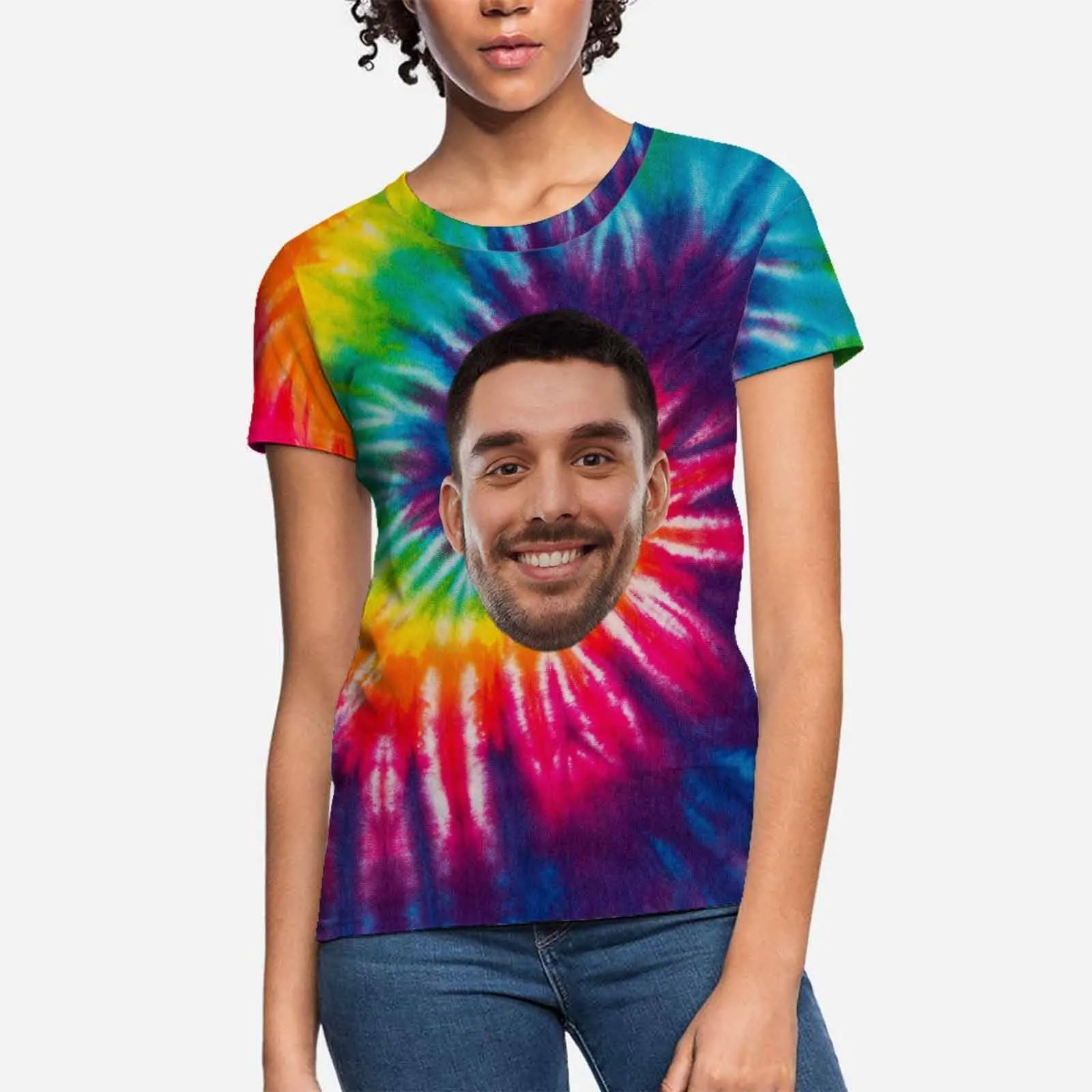 Custom Boyfriend Face Tee Photo on Rainbow Shirts Personalized Women's All Over Print T-shirt