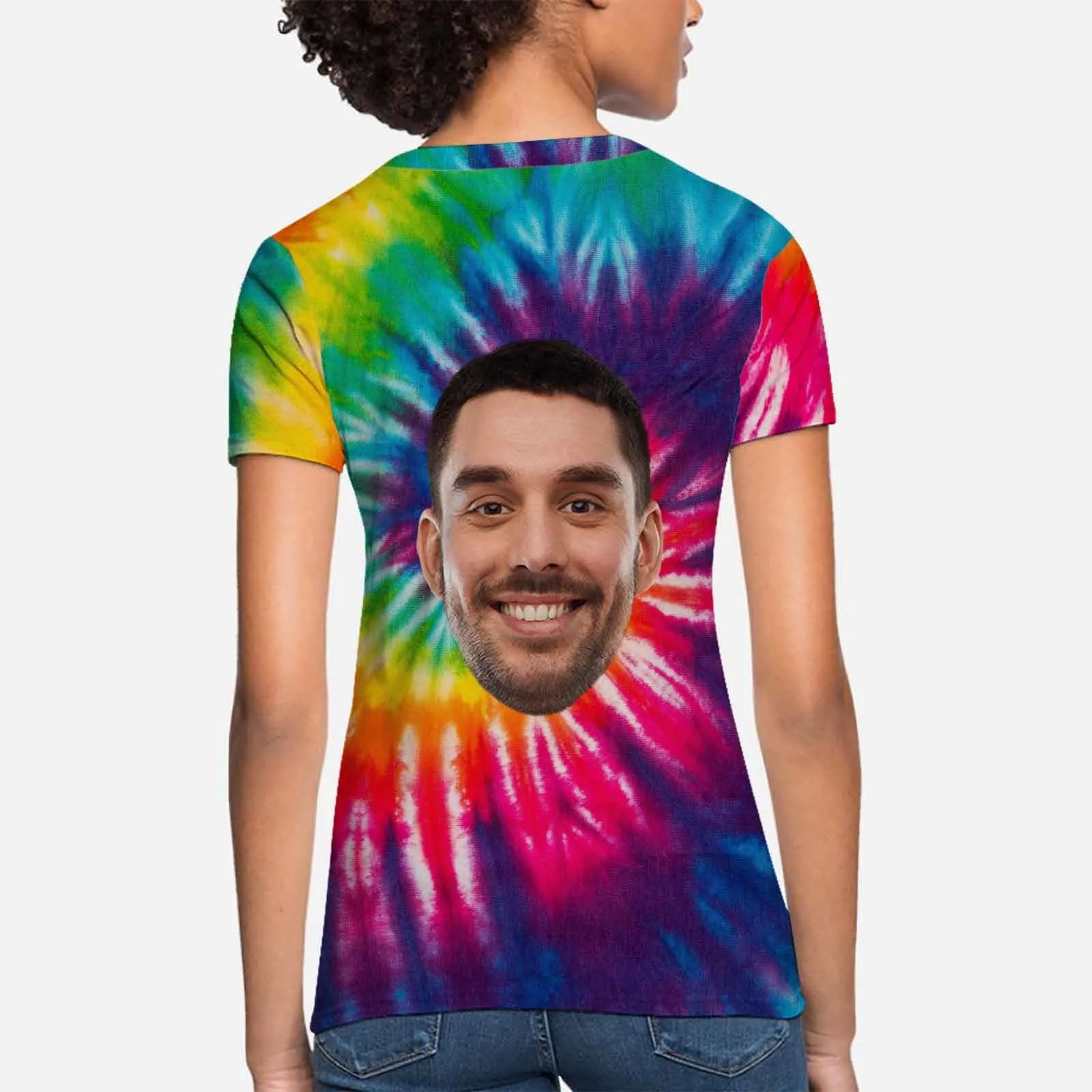 Custom Boyfriend Face Tee Photo on Rainbow Shirts Personalized Women's All Over Print T-shirt