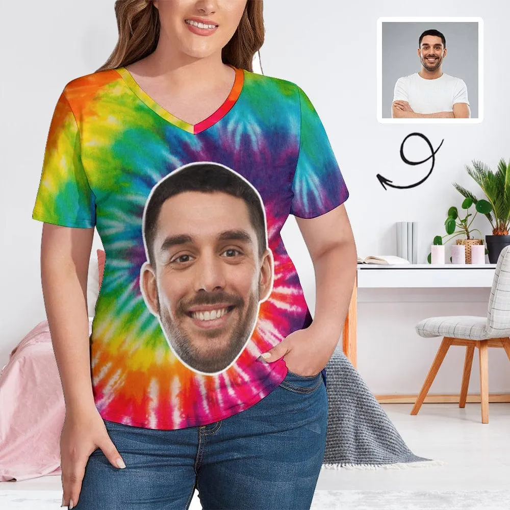 Custom Boyfriend Face Tee Photo on Rainbow Shirts Personalized Women's All Over Print T-shirt