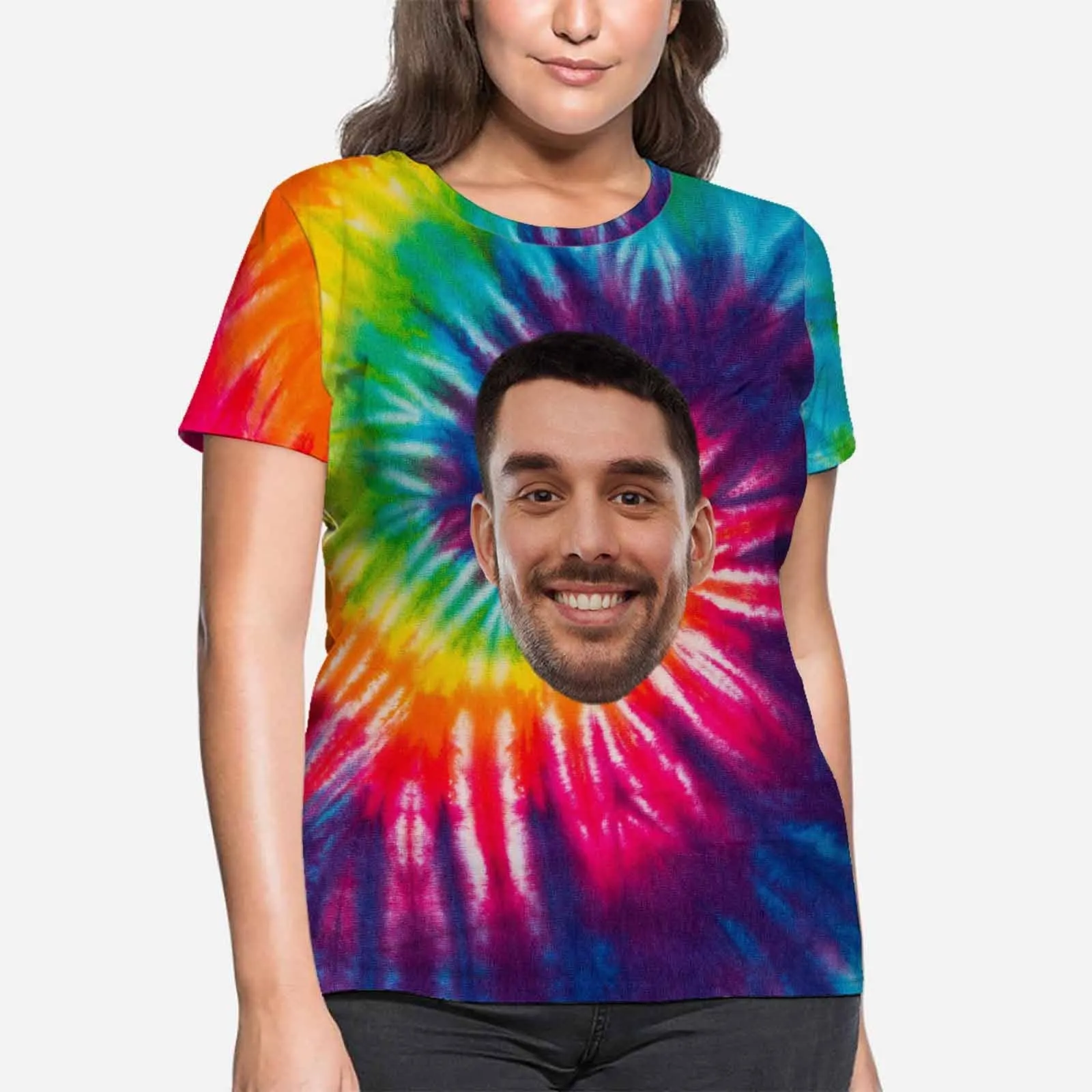 Custom Boyfriend Face Tee Photo on Rainbow Shirts Personalized Women's All Over Print T-shirt