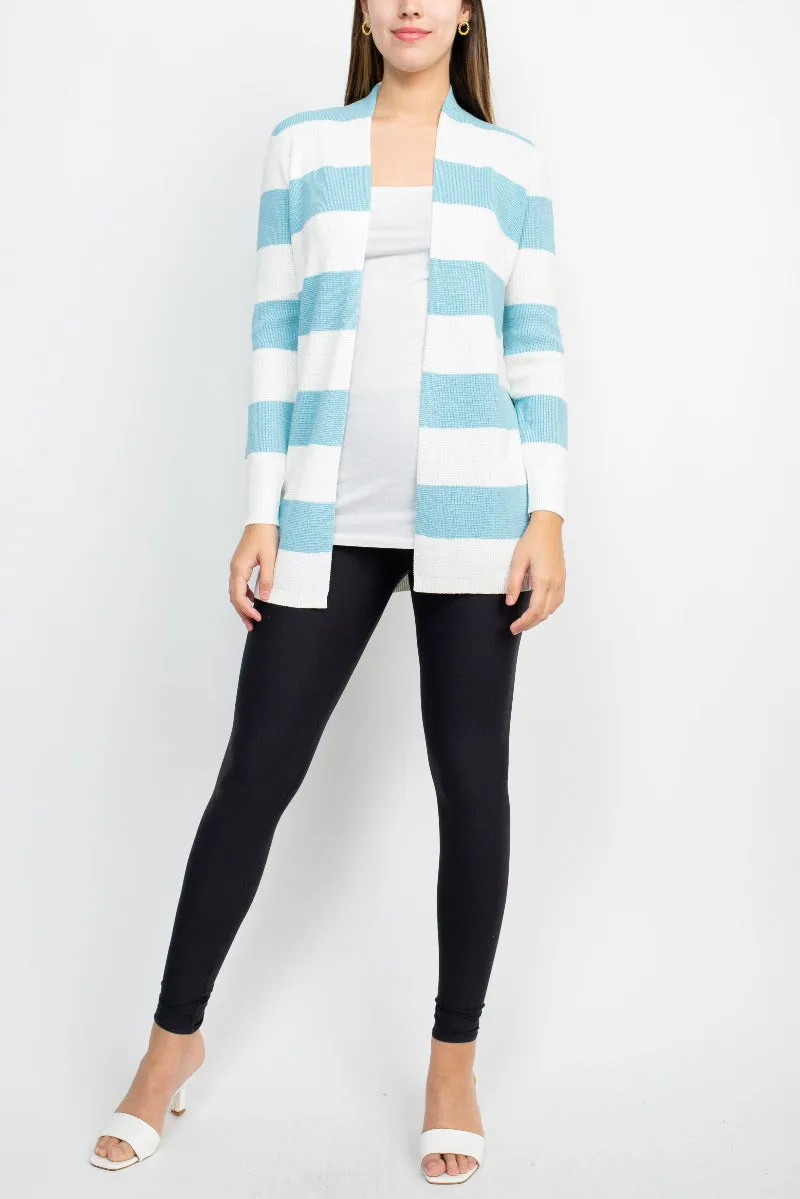 Cyrus Knits Open Front Long Sleeve Stripe Pattern Knit Cardigan by Curated Brands