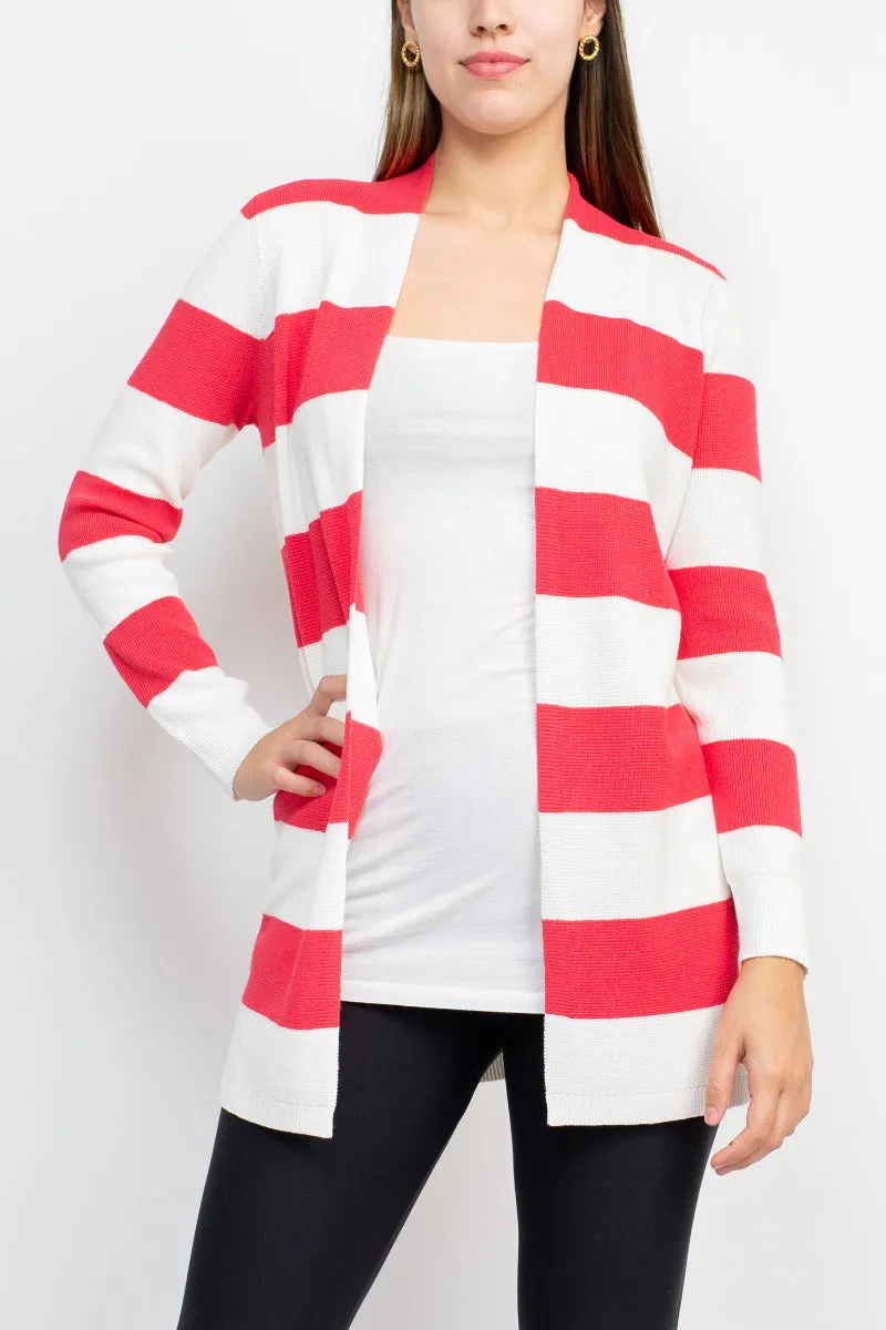 Cyrus Knits Open Front Long Sleeve Stripe Pattern Knit Cardigan by Curated Brands