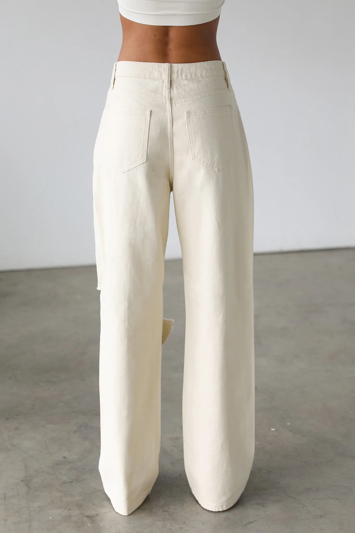 DOGMA Straight Wide Leg Skater Denim Jeans Cream