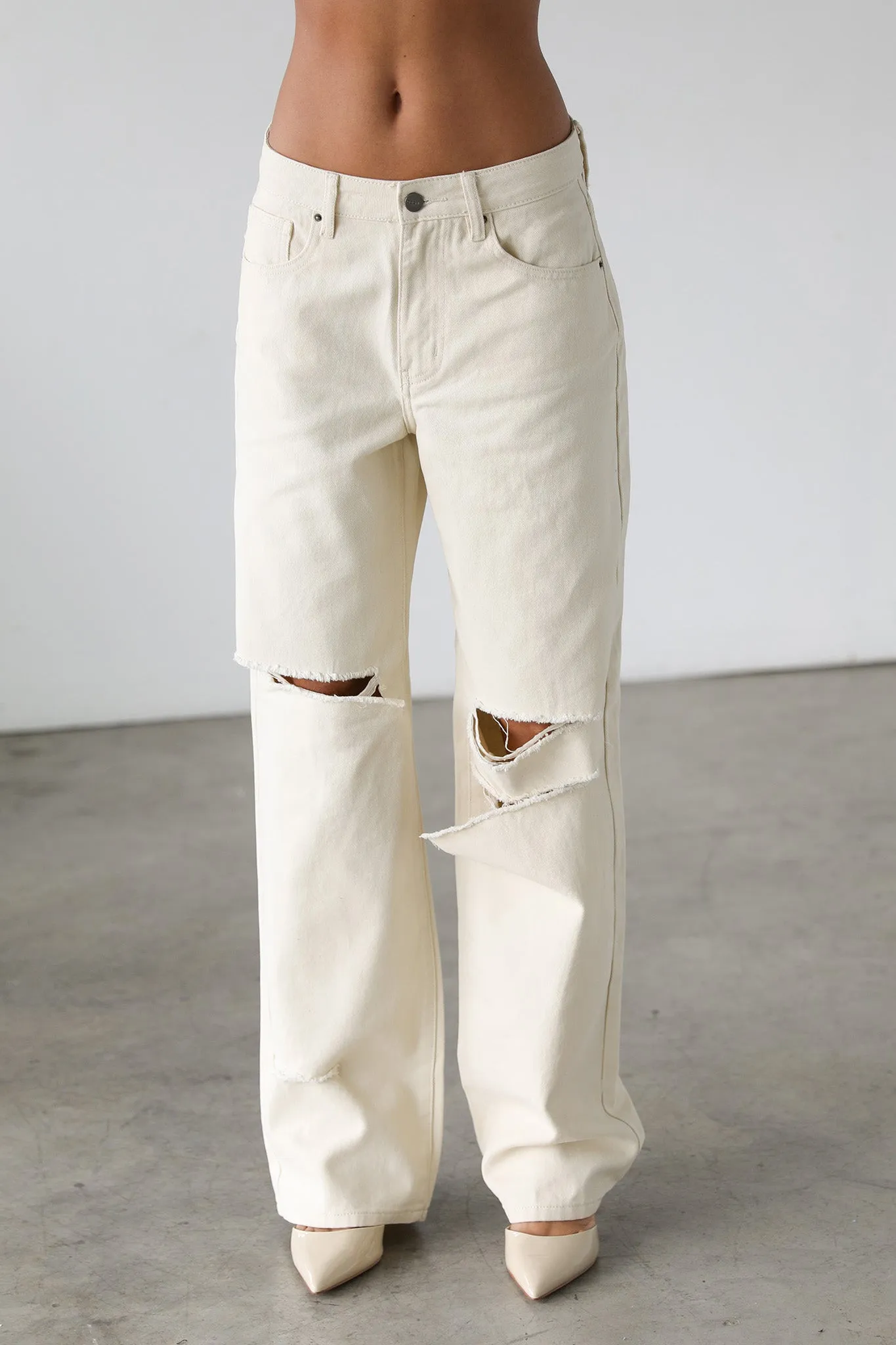 DOGMA Straight Wide Leg Skater Denim Jeans Cream